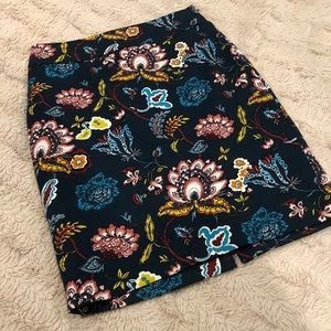Loft Teal Floral Pencil Skirt, fully lined.